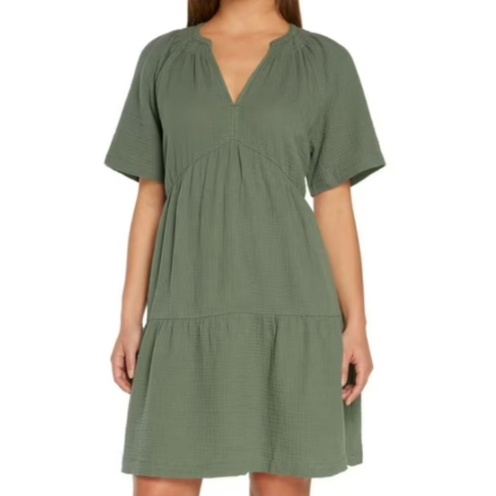 NWT Gap gauze v-neck sage green mini dress